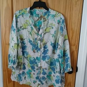 Gauze adjustable sleeve blouse